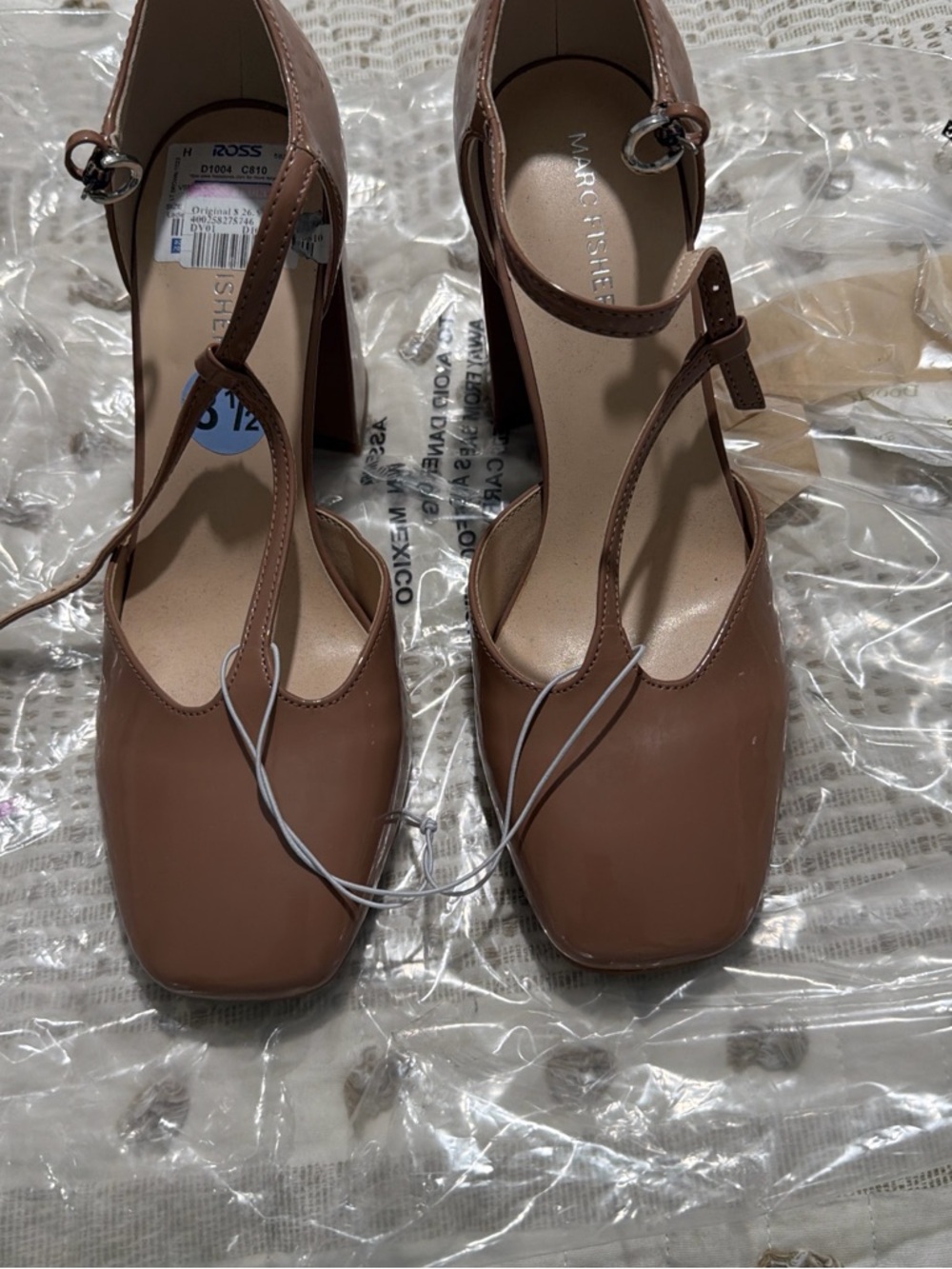 Marc Fisher Brown T-Strap Square Toe Heels